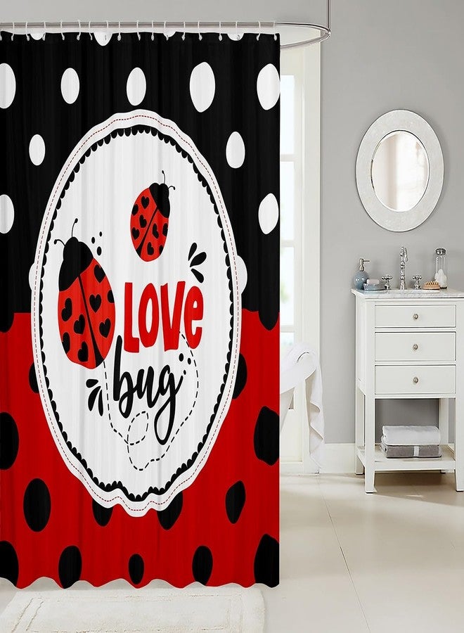 Homewish Ladybug Shower Curtain Wave Point Bathroom Shower Curtain Set for Kids Adult Red and Black Bath Curtain Cute Ladybug Waterproof Curtains Room Decor 72 x 72 Inch - Image 2